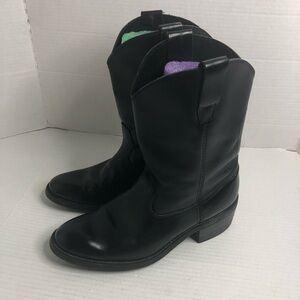 Texas Steer Cowboy Boots Mens Size 9.5 Leather Black Boots Oil Resistant